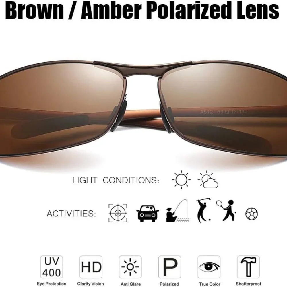Rectangular Polarized Sunglasses Al-Mg Alloy Temple Spring Hinge UV400 - Picture 2 of 6